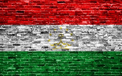 4k, Tajik flag, bricks texture, Asia, national symbols, Flag of Tajikistan, brickwall, Tajikistan 3D flag, Asian countries, Tajikistan