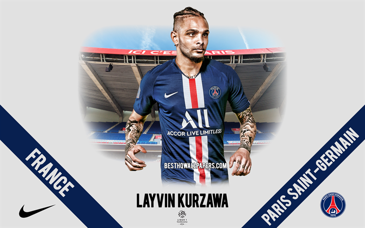 Layvin Kurzawa, PSG, portrait, French footballer, defender, Paris Saint-Germain, Ligue 1, France, PSG footballers 2020, football, Parc des Princes