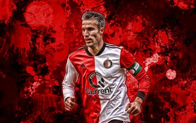 Robin van Persie, red paint splashes, Feyenoord FC, dutch footballers, soccer, grunge art, van Persie, Dutch Eredivisie, football