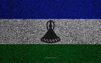 Flaggan i Lesotho, asfalt konsistens, flaggan p&#229; asfalt, Lesothos flagga, Afrika, Lesotho, flaggor i Afrikanska l&#228;nder
