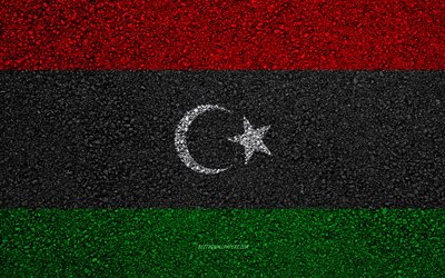 Bandera de Libia, el asfalto de la textura, de la bandera en el asfalto, la bandera de Libia, &#193;frica, Libia, las banderas de los pa&#237;ses Africanos