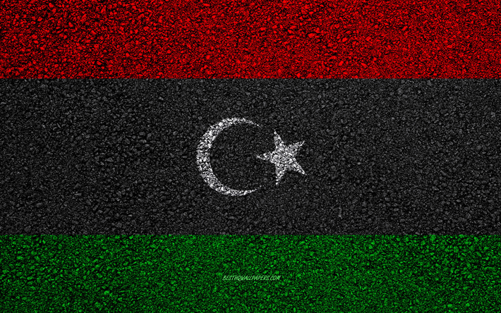 Libyan lippu, asfaltti rakenne, lippu asfaltilla, Afrikka, Libya, liput Afrikkalainen maissa