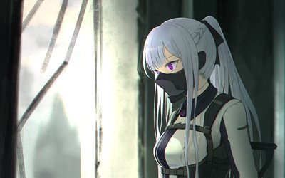 Ak-12, darkness, Girls Frontline, artwork, SRPG, girl with violet eyes, manga, Girls Frontline characters