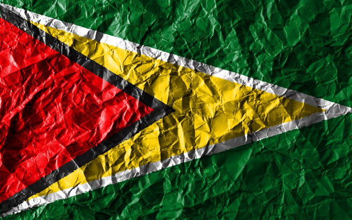 Guyanaese drapeau, 4k, papier froiss&#233;, pays d&#39;Am&#233;rique du Sud, cr&#233;atif, Drapeau de la Guyane, les symboles nationaux, Am&#233;rique du Sud, la Guyane 3D drapeau de la Guyane