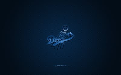 Los Angeles Dodgers, American baseball club, MLB, blue logo, blue carbon fiber background, baseball, Los Angeles, California, USA, Major League Baseball, Los Angeles Dodgers logo
