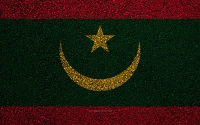 flagge von mauretanien, asphalt textur, die flagge auf asphalt, mauretanien flagge, afrika, mauretanien, flaggen der afrikanischen l&#228;nder