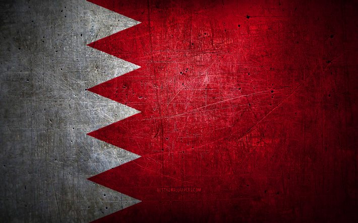 Bandiera del Bahrain in metallo, arte grunge, paesi asiatici, Giorno del Bahrain, simboli nazionali, Bandiera del Bahrain, bandiere di metallo, Asia, Bahrain
