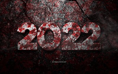 2022 New Year, grunge art, Happy New Year 2022, red stone texture, 2022 concepts, 2022 background, New 2022 Year, grunge stone texture, 2022 grunge background
