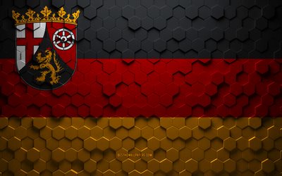 Flag of Rhineland-Palatinate, honeycomb art, Rhineland-Palatinate hexagons flag, Rhineland-Palatinate, 3d hexagons art, Rhineland-Palatinate flag