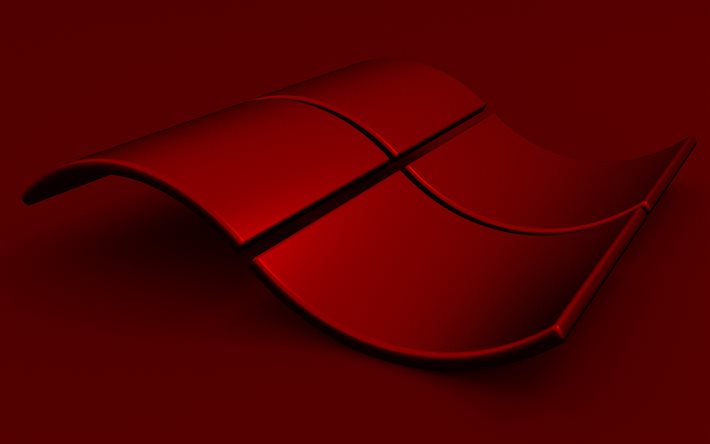 Windows kırmızı logosu, 4K, kırmızı arka planlar, kreatif, işletim sistemi, Windows 3D logosu, resim, Windows 3D dalgalı logo, Windows logosu, Windows