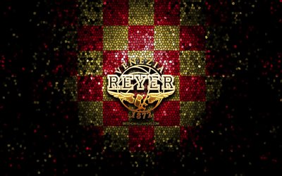Reyer Venezia, glitter logo, LBA, purple brown checkered background, basketball, italian basketball club, Reyer Venezia logo, mosaic art, Lega Basket Serie A