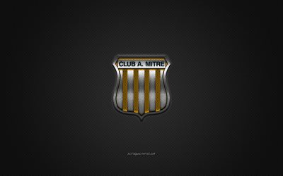 CA Miter, Argentine football club, yellow logo, black carbon fiber background, Primera B Nacional, football, Santiago del Estero, Argentina, CA Miter logo