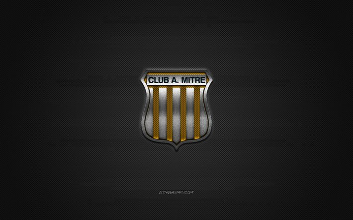 CA Miter, argentinsk fotbollsklubb, gul logotyp, svart kolfiberbakgrund, Primera B Nacional, fotboll, Santiago del Estero, Argentina, CA Miter-logotyp