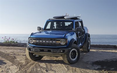 2021, Ford Bronco Riptide, 4k, front view, exterior, blue SUV, new blue Bronco, American cars, Ford