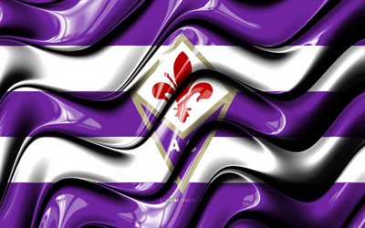 Fiorentina flag, 4k, violet and white 3D waves, Serie A, italian football club, AFC Fiorentina, football, Fiorentina logo, soccer, Fiorentina FC