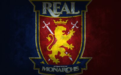 Real Monarchs FC, American soccer team, burgundy background, Real Monarchs FC logo, grunge art, USL, soccer, Real Monarchs FC emblem