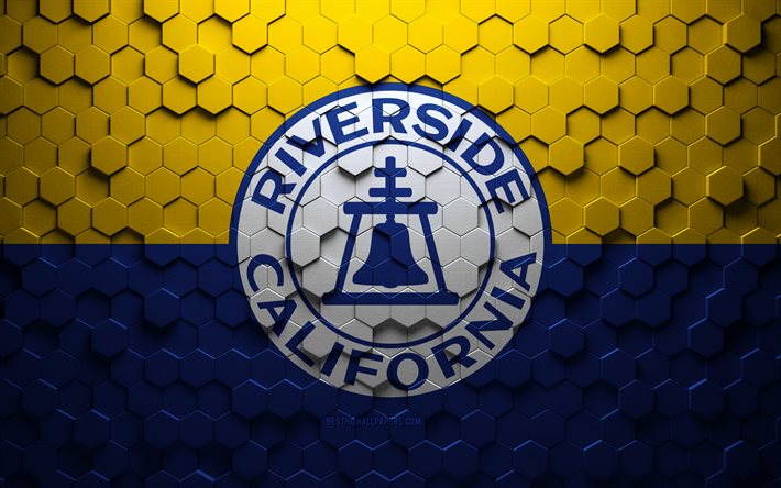 Bandiera di Riverside, California, arte a nido d&#39;ape, bandiera di esagoni di Riverside, Riverside, arte di esagoni 3d, bandiera di Riverside