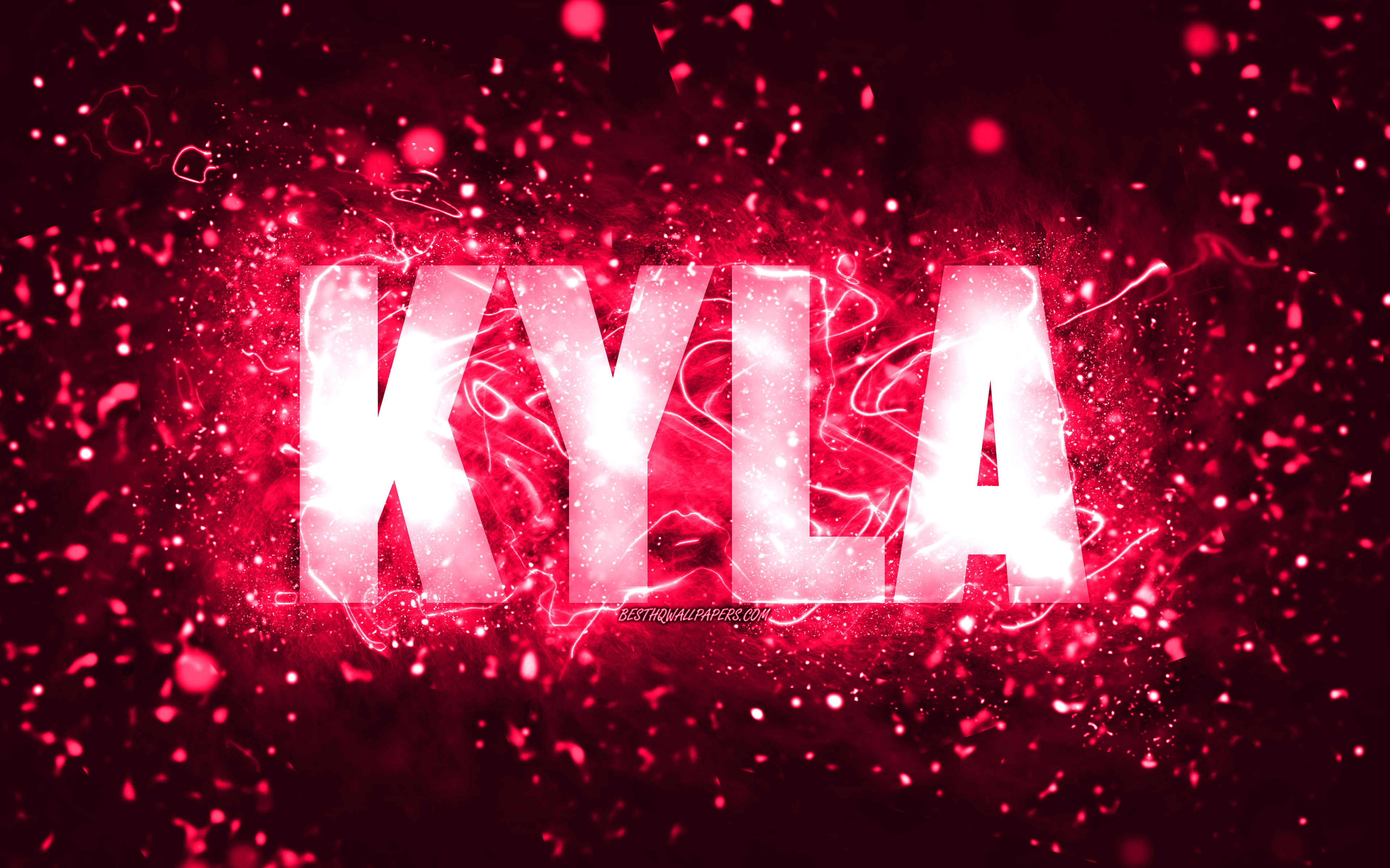 Download wallpapers Happy Birthday Kyla, 4k, pink neon lights, Kyla ...