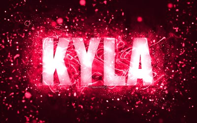 Download wallpapers Happy Birthday Kyla, 4k, pink neon lights, Kyla ...
