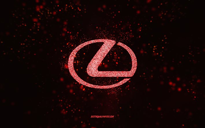 Lexus glitter logo, 4k, black background, Lexus logo, red glitter art, Lexus, creative art, Lexus red glitter logo