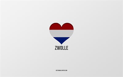 Amo Zwolle, citt&#224; olandesi, Giorno di Zwolle, sfondo grigio, Zwolle, Paesi Bassi, cuore della bandiera olandese, citt&#224; preferite, Love Zwolle