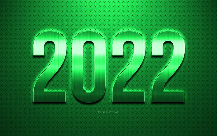 2022 New Year, Green 2022 background, Happy New Year 2022, green leather texture, 2022 concepts, 2022 background, New 2022 Year