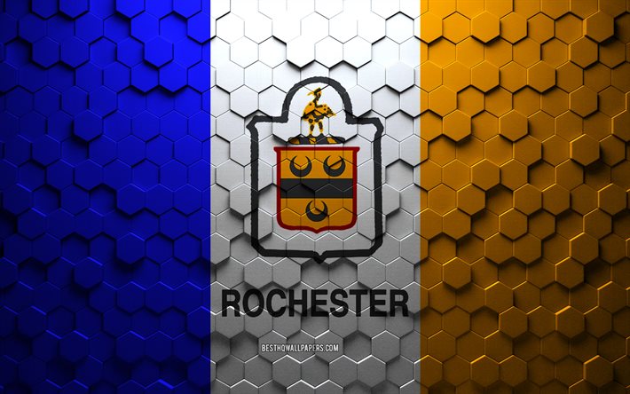 Drapeau de Rochester, New York, art en nid d&#39;abeille, drapeau des hexagones de Rochester, Rochester, art des hexagones 3d, drapeau de Rochester