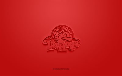 Rockford IceHogs, yaratıcı 3D logo, kırmızı arka plan, AHL, 3d amblem, Amerikan Hokey Takımı, Amerikan Hokey Ligi, Illinois, ABD, 3d sanat, hokey, Rockford IceHogs 3d logosu