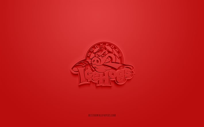 Rockford IceHogs, logo 3D creativo, sfondo rosso, AHL, emblema 3d, squadra di hockey americana, American Hockey League, Illinois, USA, arte 3d, hockey, logo 3d Rockford IceHogs