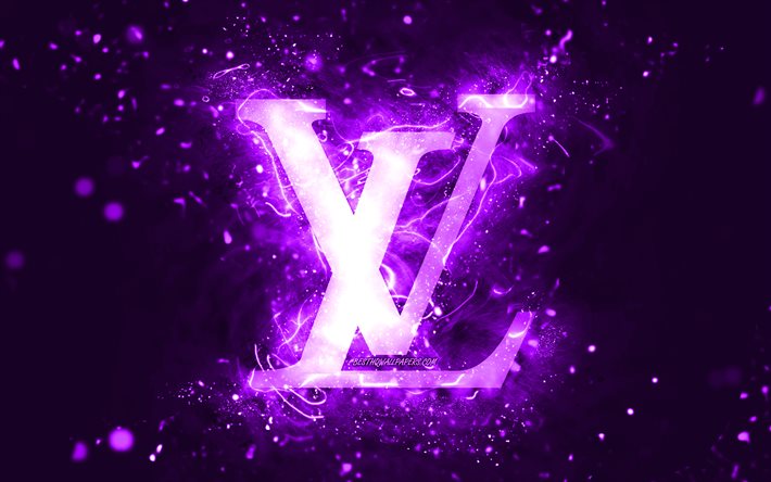 Download wallpapers 4k, Louis Vuitton logo, violet realistic