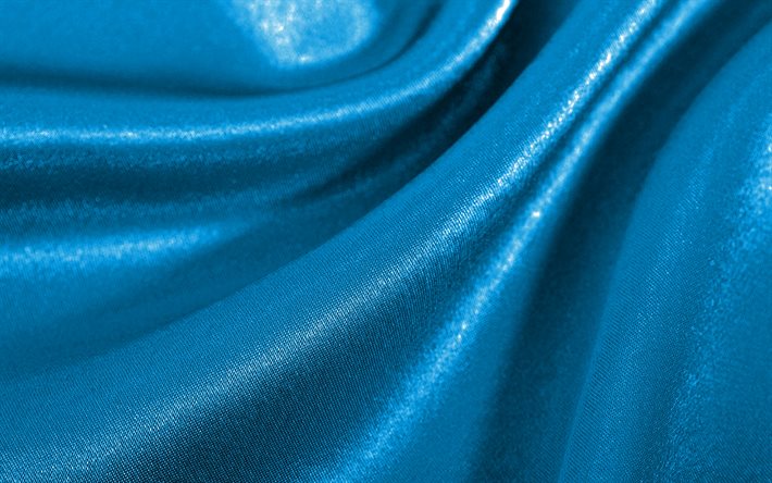 sininen satiini aaltoileva, 4k, silkkirakenne, kangas aaltoilevat tekstuurit, sininen kangastausta, tekstiilikuviot, satiinirakenteet, siniset taustat, aaltoilevat tekstuurit