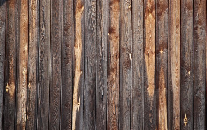 4k, 垂直木の板, 茶色の木製の背景, マクロ, 木製の背景, 木の板, 木製の板, 茶色の背景, 木製のテクスチャ