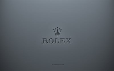 Logo Rolex, sfondo grigio creativo, emblema Rolex, trama di carta grigia, Rolex, sfondo grigio, logo Rolex 3d