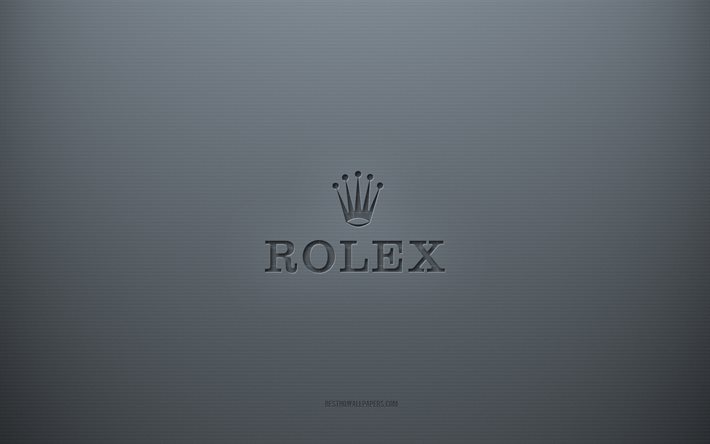 Logo Rolex, sfondo grigio creativo, emblema Rolex, trama di carta grigia, Rolex, sfondo grigio, logo Rolex 3d