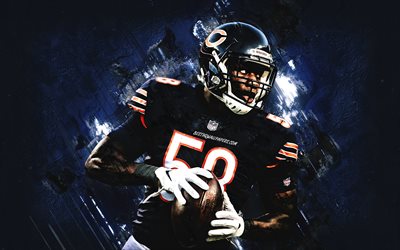 Roquan Smith, Chicago Bears, NFL, American football, blue stone background, grunge art, National Football League