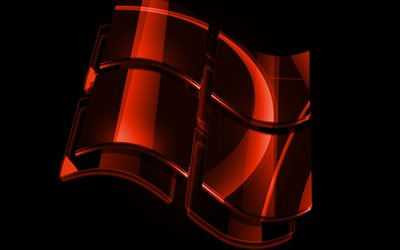 4k, logo Windows arancione, sfondi arancioni, sistema operativo, logo Windows in vetro, grafica, logo Windows 3D, Windows