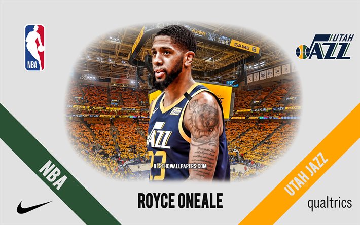 Royce ONeale, Utah Jazz, jogador americano de basquete, NBA, retrato, EUA, basquete, Vivint Arena, logotipo do Utah Jazz