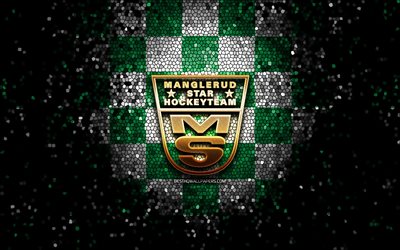 HC Manglerud, glitter logo, Fjordkraft-ligaen, green white checkered background, hockey, Eliteserien, norwegian hockey team, Manglerud  logo, mosaic art, Manglerud, Norway, Manglerud Star Ishockey