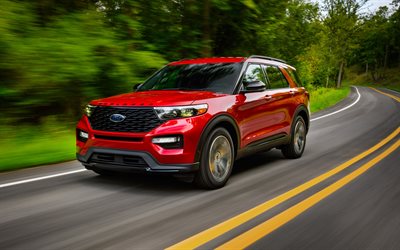 2022, Ford Explorer ST-Line, 4k, front view, exterior, new red Explorer, SUV, Explorer ST-Line, American cars, Ford