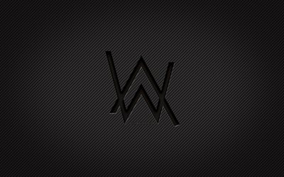 Logotipo de carbono de Alan Walker, 4k, Alan Olav Walker, arte grunge, fundo de carbono, criativo, logotipo preto de Alan Walker, DJs noruegueses, logotipo de Alan Walker, Alan Walker