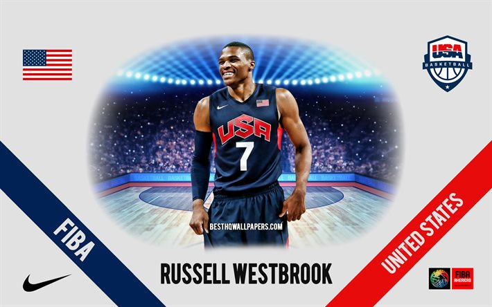 Russell Westbrook, sele&#231;&#227;o nacional de basquete dos Estados Unidos, jogador americano de basquete, NBA, retrato, EUA, basquete