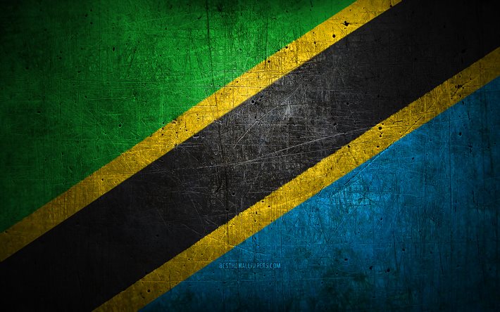 Drapeau tanzanien en m&#233;tal, art grunge, Pays africains, Jour de la Tanzanie, symboles nationaux, Drapeau de la Tanzanie, drapeaux en m&#233;tal, Afrique, Drapeau tanzanien, Tanzanie