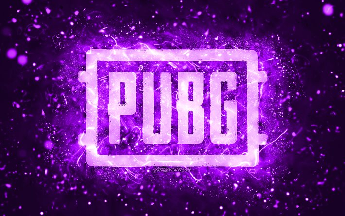 Pubg violetti logo, 4k, violetti neonvalo, PlayerUnknowns Battlegrounds, luova, violetti abstrakti tausta, Pubg -logo, online -pelit, Pubg