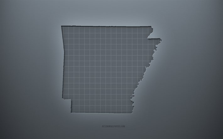 アーカンソーマップ, 灰色の創造的な背景, Arkansas, 米国, 灰色の紙の質感, アメリカの州, アーカンソー州の地図のシルエット, アーカンソーの地図, 灰色の背景, アーカンソー3Dマップ
