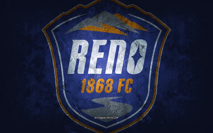 Reno 1868 FC, amerikansk fotbollslag, bl&#229; bakgrund, Reno 1868 FC -logotyp, grungekonst, USL, fotboll, Reno 1868 FC -emblem