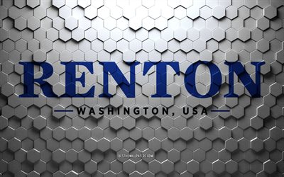 Flag of Renton, Washington, honeycomb art, Renton hexagons flag, Renton, 3d hexagons art, Renton flag