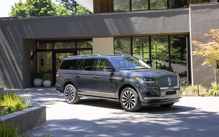 2022, Lincoln Navigator, 4k, front view, exterior, luxury SUV, new gray Navigator, 2022 Navigator exterior, American cars, Lincoln