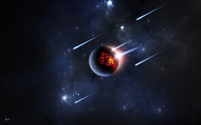 meteoros, planeta, galaxy, arte digital, nebulosa