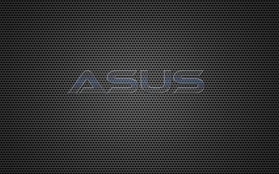 Asus, logotipo, cuadr&#237;cula, metal backgroud, vidrio letras