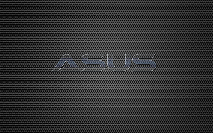 Asus, logotipo, cuadr&#237;cula, metal backgroud, vidrio letras
